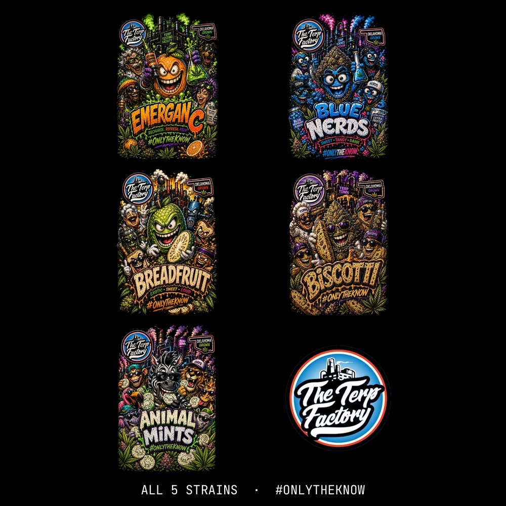 Sticker sheet — all 5 strain mascots — The Terp Factory